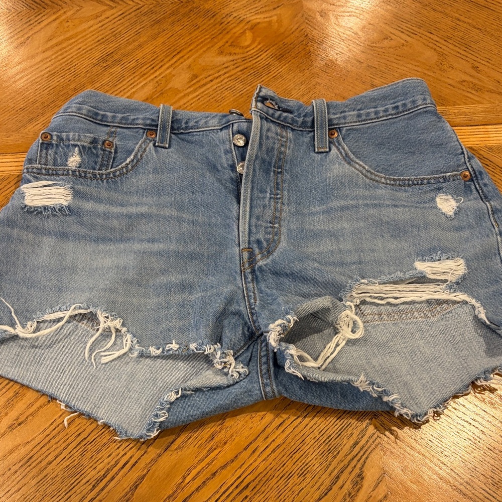 Levi's 501 Distressed High Rise Cutoff Denim Shorts W29 Button Fly